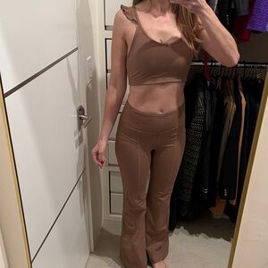 JoyLab mocha Brown Flare Pants & sports bra Set small